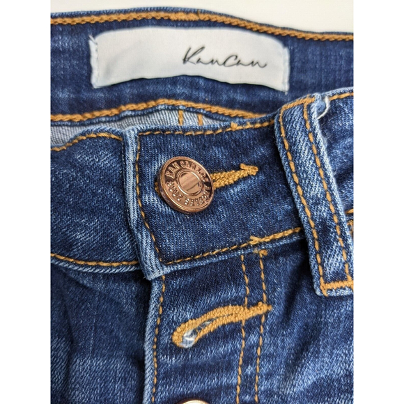 KanCan High Rise Skinny Stretch Jeans Womens Distress Hem Sz 25 Button Dark Wash - Picture 8 of 10